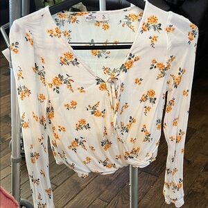 Hollister Women's Floral Blouse - White and yellow size  small